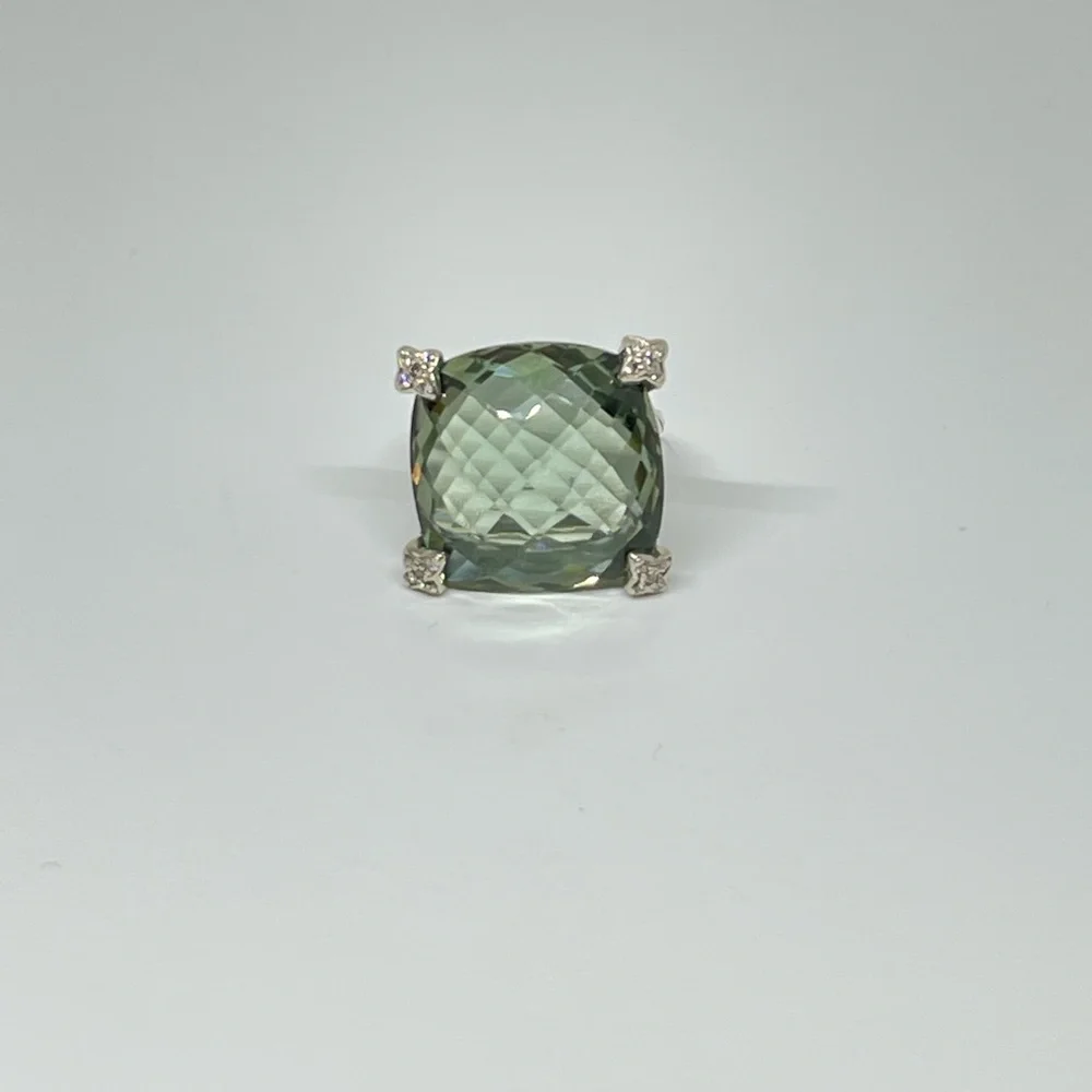 David Yurman Cushion On Point ring in silver, diamonds and prasiolite - Picture 8 of 13